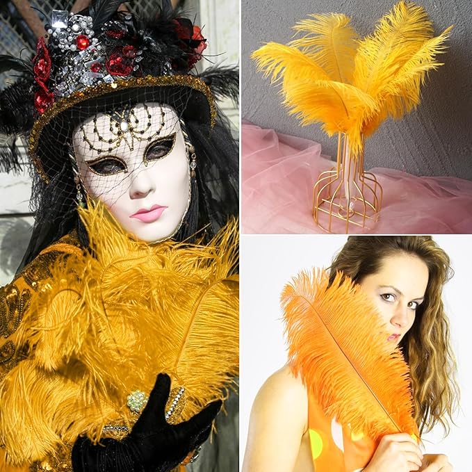 NEWONG 30pcs Gold Ostrich Feathers Natural Bulk 9-12inch(23-30cm) Vase Craft Wedding Home Party Centerpieces Christmas Day Decoration
