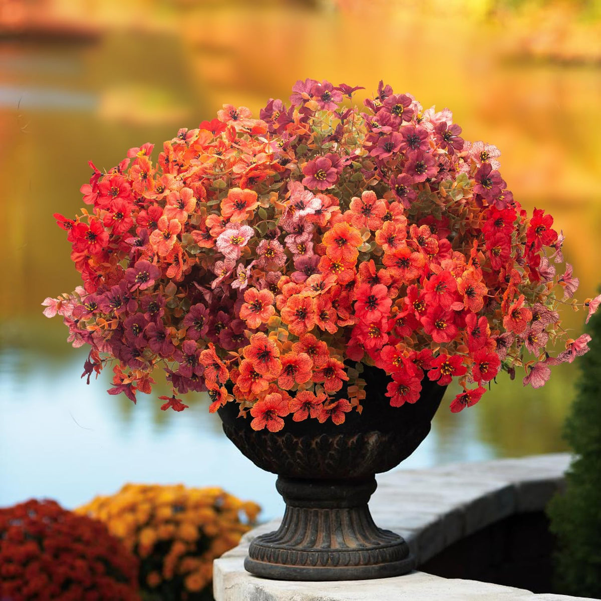 16 bundles uv resistant artificial fall mums outdoor shown in use