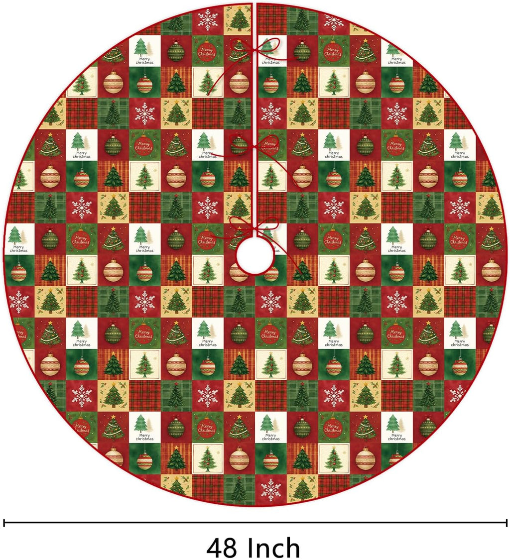 Christmas Tree Skirt 48 Inch, Red Christmas Tree Skirt Snowflake Ball Funny Xmas Decor Seasonal Winter Holiday Indoor Home Party Decorations