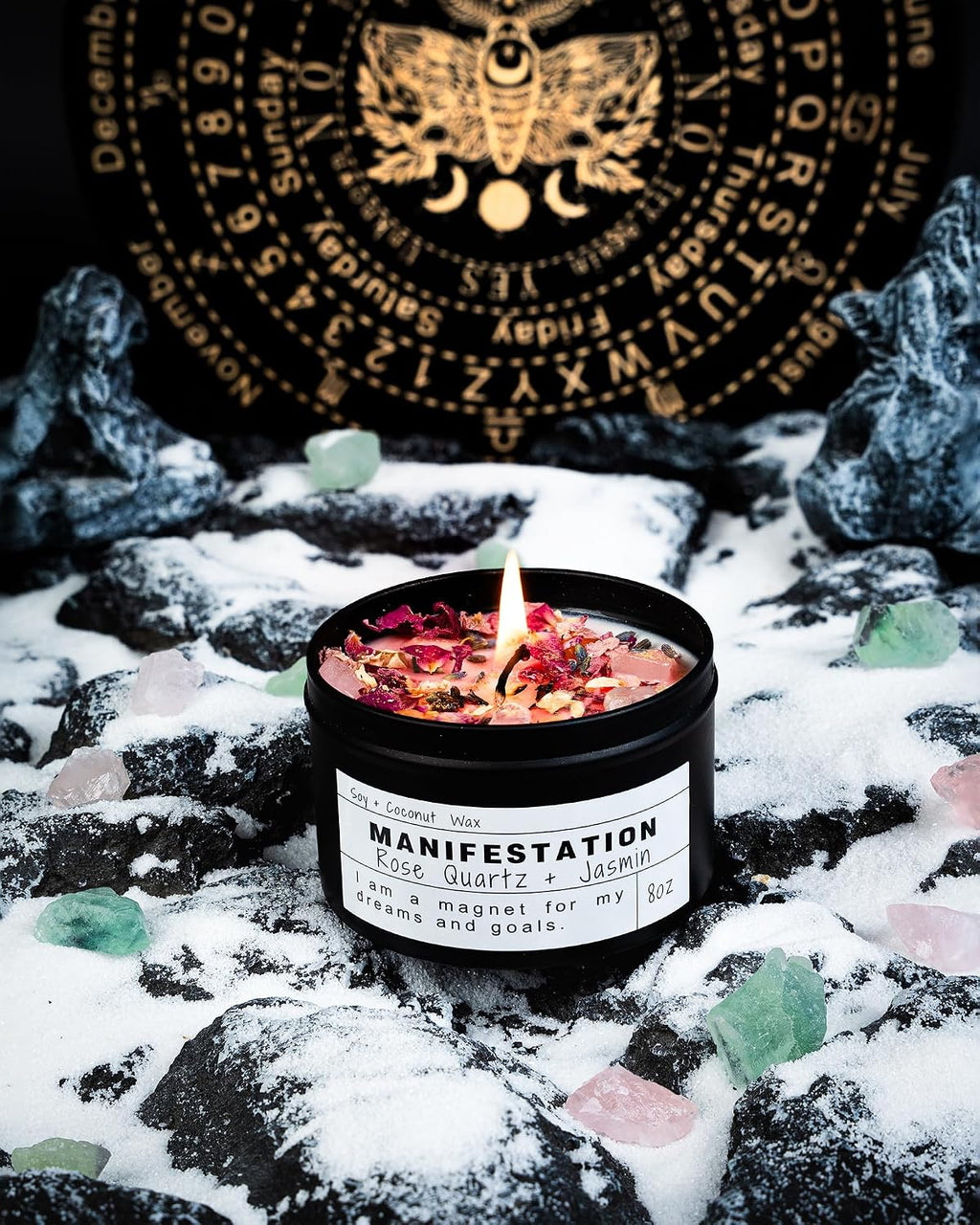 Crystal Soy Candles, Handmade Wishing Gifts, Wishing Law of Attraction, Moon Magic, Birthday Candle Gifts. (Manifestation)