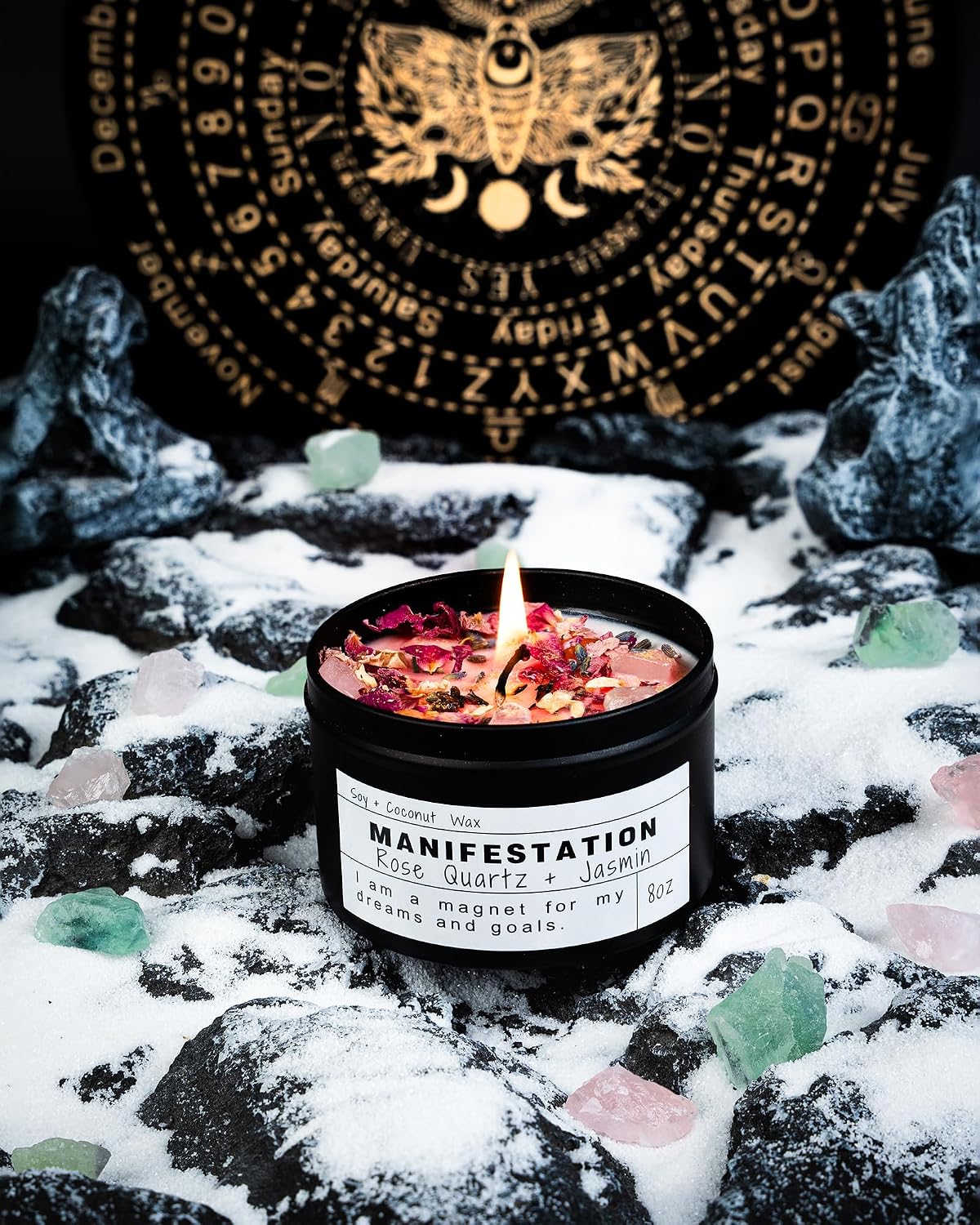 Crystal Soy Candles, Handmade Wishing Gifts, Wishing Law of Attraction, Moon Magic, Birthday Candle Gifts. (Manifestation)