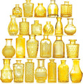 Light Yellow Glass Bud Vases Set, 24 Pcs Vintage Small Vases for Flowers, Crystal Mini Glasses in Bulk, Small Flower Design for Centerpieces Wedding Decorations Home Flower Party Decor