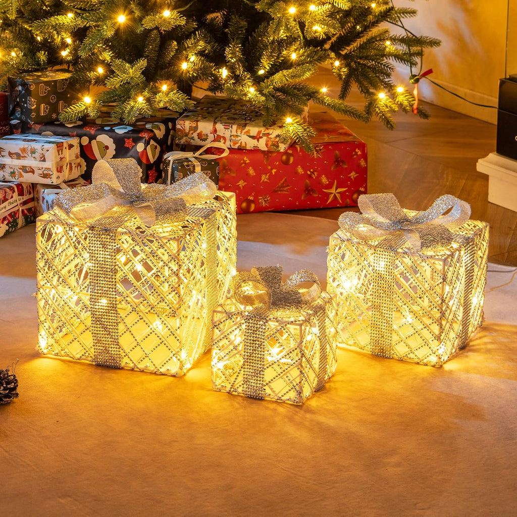 tangkula set of 3 lighted box, pre-lit festive, main product view