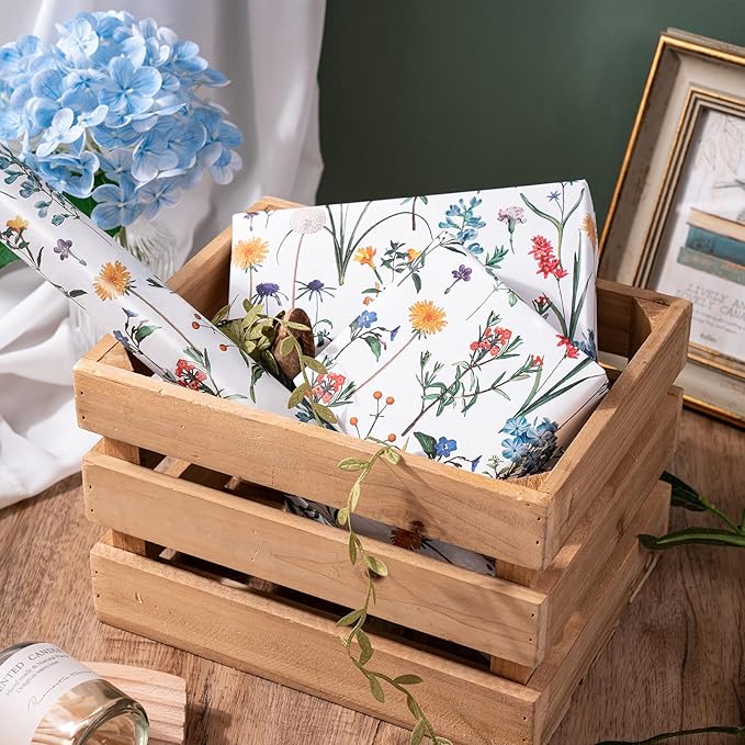WRAPAHOLIC Floral Wrapping Paper Roll - Mini Roll - 17 Inch x 33 Feet - Wildflower Wrapping Paper Perfect for Girls Women Birthday, Wedding, Bridal Shower