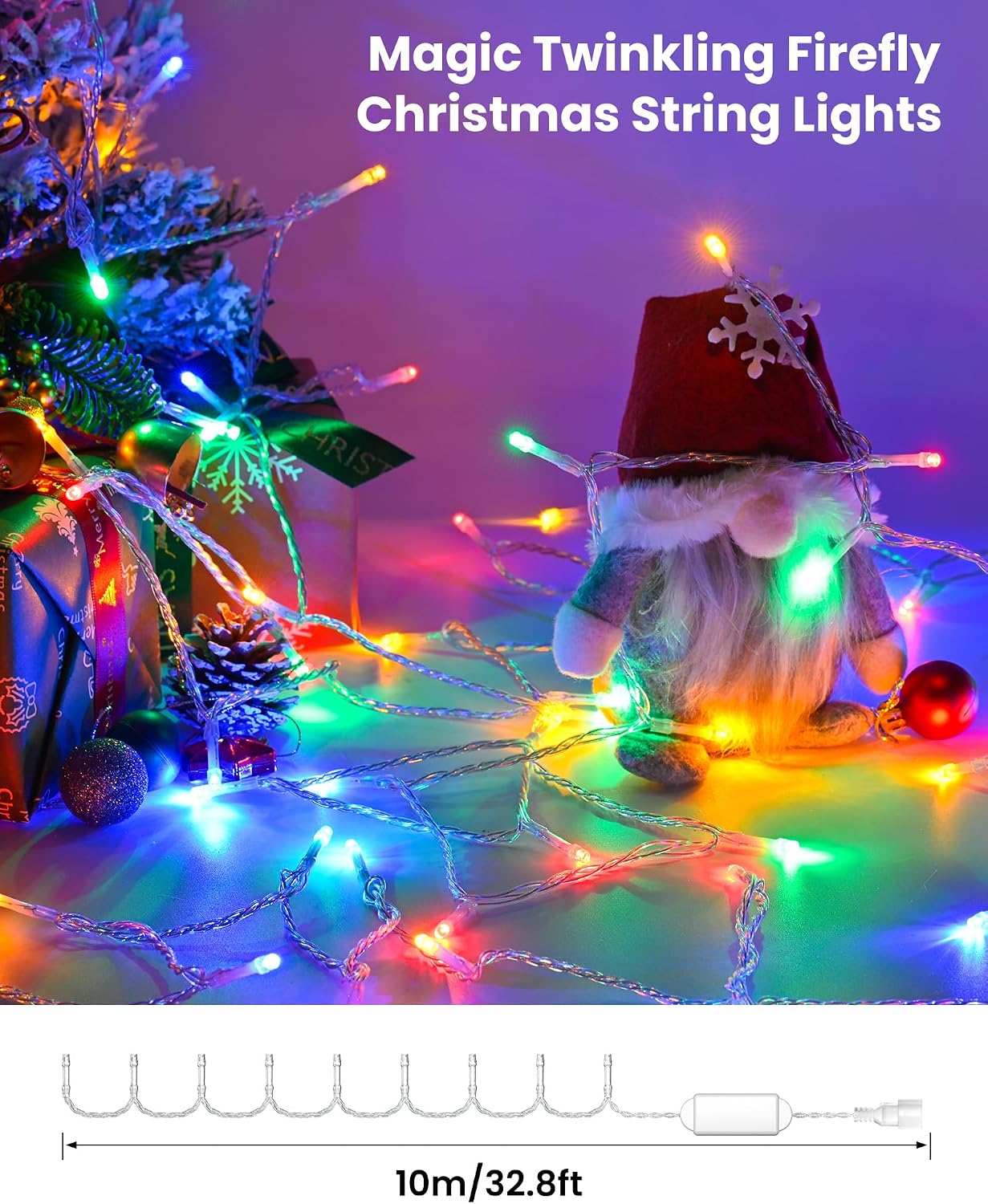 Winpull Christmas Tree Topper Star Lighted with 32.8ft Breathing Flickering Light Cord & 6 LED Projection Modes, Silver Christmas Star Topper for Indoor Xmas Holiday Tree Decoration