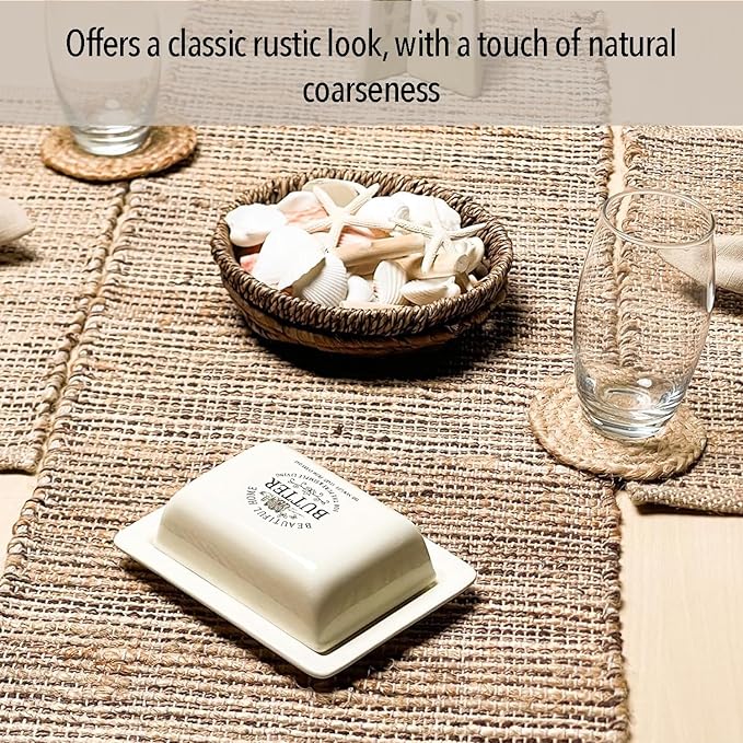 Chardin home Natural Jute Table Runner 13x72 Inch – Vintage Boho Rustic Table Decor – Handwoven Table Runner in Natural Jute and Brown – Farmhouse Dining or Console Table Accent