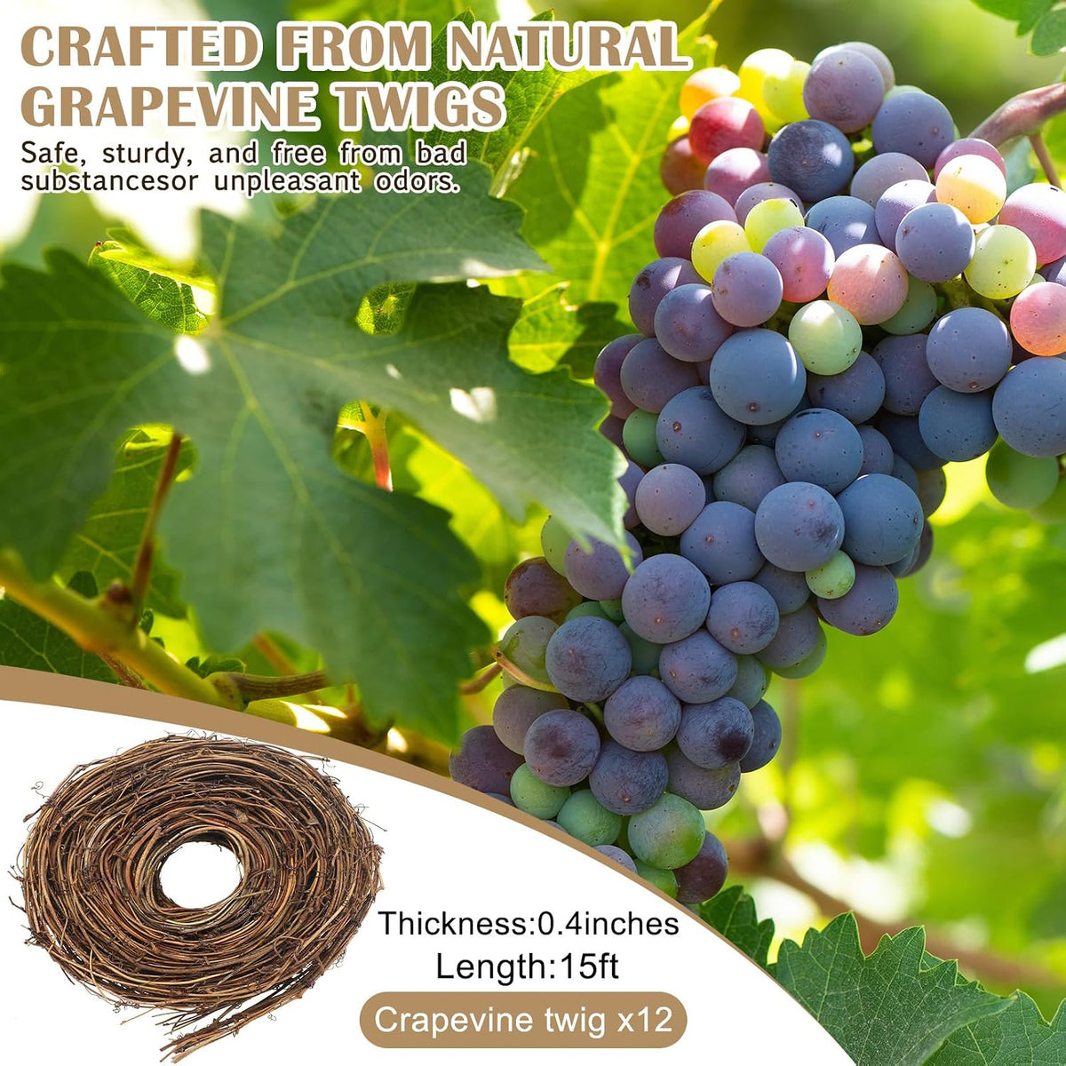 janinka 12 pcs 15 feet grapevine garland natural shown in use