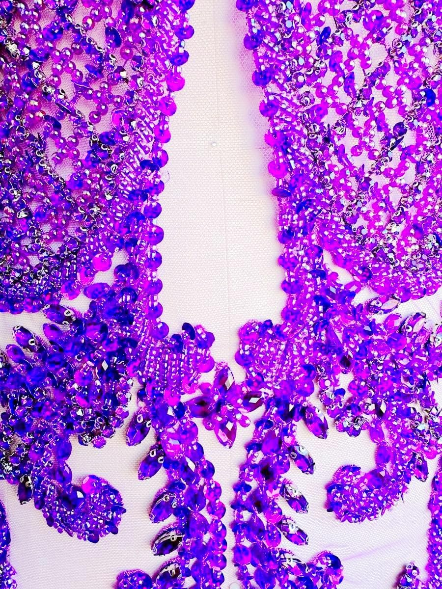 1PCS Handmade Shining Rhinestones Lace Applique Handsewing Beads Patches Trim...
