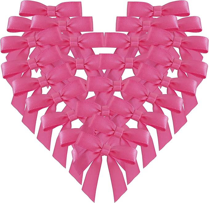 50pcs 1-1/2" Mini Hot Pink Satin Ribbon Bows Without Twist Ties for Crafts Gift Wrapping Packing Christmas Decoration (Hot.Pink)