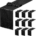Black Table Runners Sparkly Halloween Table Runner 10 Packs 12x108 Inches Glitter Sequin Fabric for Birthday Party Holiday Supplies Decorations