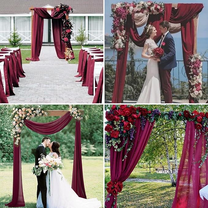 4 Panels Wedding Arch Draping Fabric 28" x 20Ft Chiffon Wedding Arch Drapes Chiffon Fabric Drape Sheer Backdrop Curtain for Nuptials Party Ceremony Birthday Reception Backdrop Ceiling Décor(Burgundy)