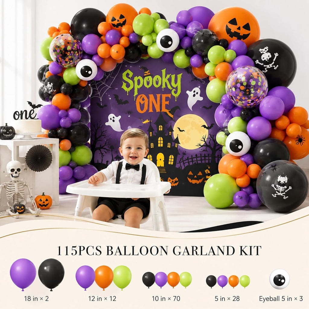 halloween 1st birthday party decorations,spooky one birthday supplies showing dimensions