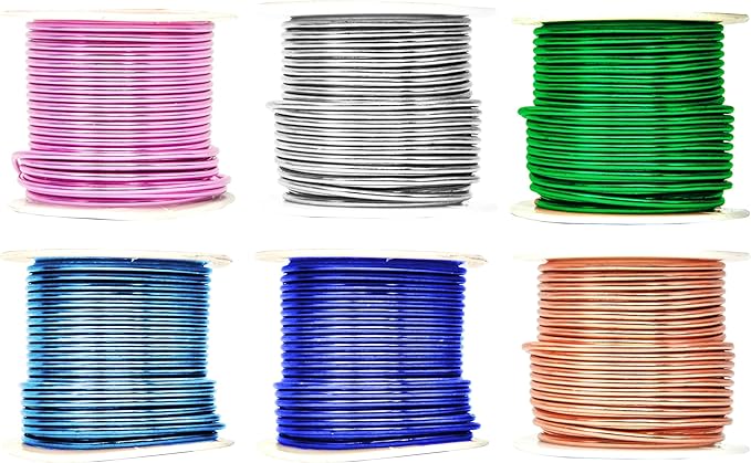 Mandala Crafts 12 Gauge Anodized Aluminum Craft Wire for Jewelry Making - 276 FT Colored Flexible Silver Copper True Blue Pink Ice Blue Green Wire - Bendable for Bonsai Armature Crafting Sculpting