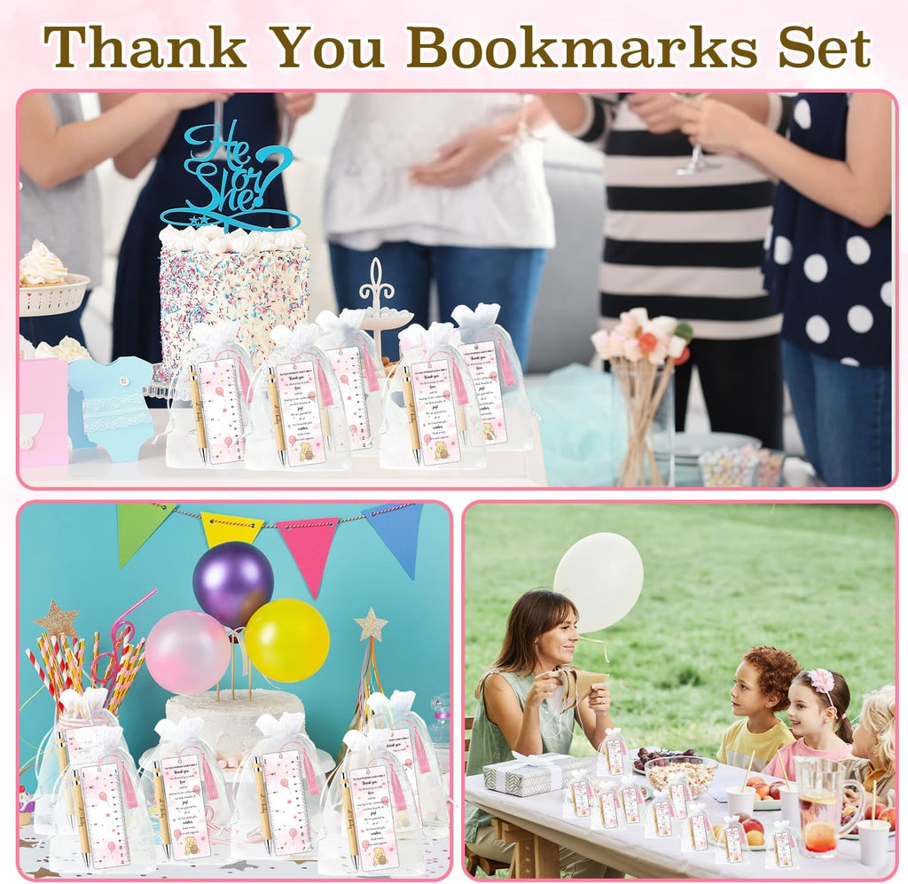 30 Sets Winnie Baby Shower Favors, The Pooh Babies Shower Gift for Guests, Includes 30 Babies Ballpoint Pens 30 Winnie Thank You Bookmarks 30 Organza Bags for Winnie Gender Reveal Gifts Guest Prizes