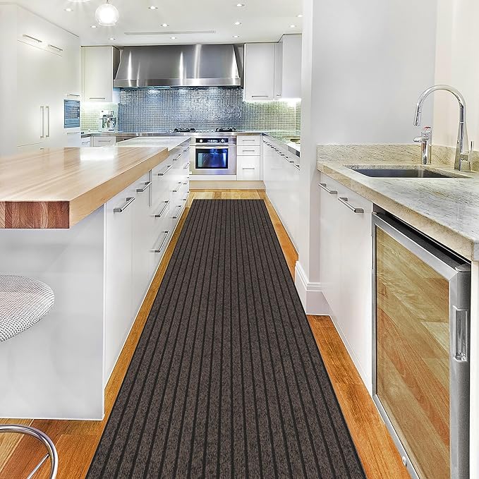 Ottomanson 2'7" x 54' Hallway Runner with Scraper Pile - Extra Durable Non-Slip Rug Mat for Indoor & Outdoor Use - Ideal for Kitchen, Entryway & Garage - High-Traffic Carpet, Brown