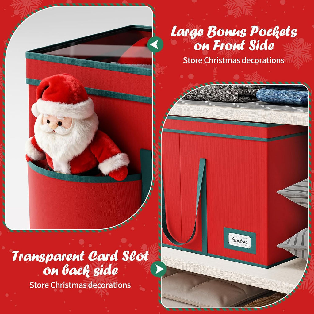 Christmas Figurine Storage Box & Nutcracker Storage Containers with Visible Lid and Cardboard Dividers, Keeps 8 Holiday 15"-Figurine Collectibles, Xmas Decoration Storage Bag, 600D Oxford / Tear-Proof