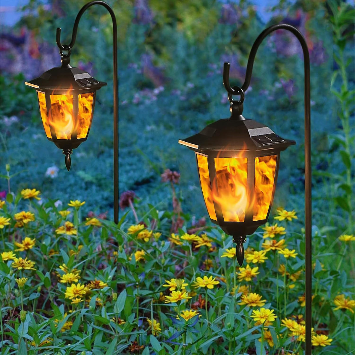 Dynaming 4 Pack Solar Flame Hanging Lights Outdoor, Halloween Solar Flickerin...