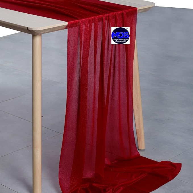 MDS 2 Pack 14ft Chiffon Table Runner 29 x 170 Inches Sheer Wedding Runner Romantic Rustic Table Runner for Wedding Decorations, Birthday Parties, Bridal Shower Party Arch Decor - Apple red