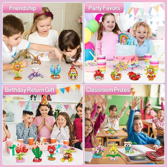 36 Packs Party Favors Building Blocks, Ideal for Kids Classroom Exchange, Flower Bouquets Building Set, Mini Building Flower Set, DIY Unique Great Brithday Gifts for Girls Womens