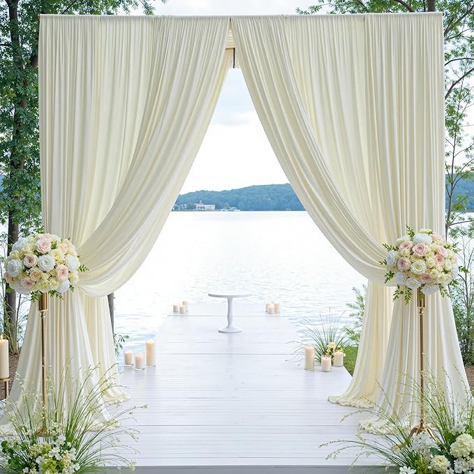 10×12ft Wrinkle Free Ivory Backdrop Curtain for Wedding Parties, 2 Panels 5×12ft Long Soft Silky Polyester Backdrop Drapes Cream Photo Back Drop Curtains for Party Photography Background Cloth