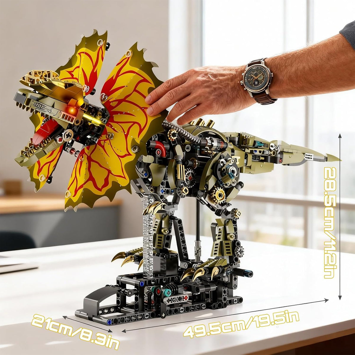 hjplpxh mechanical dilophosaurus building blocks set with led, side view