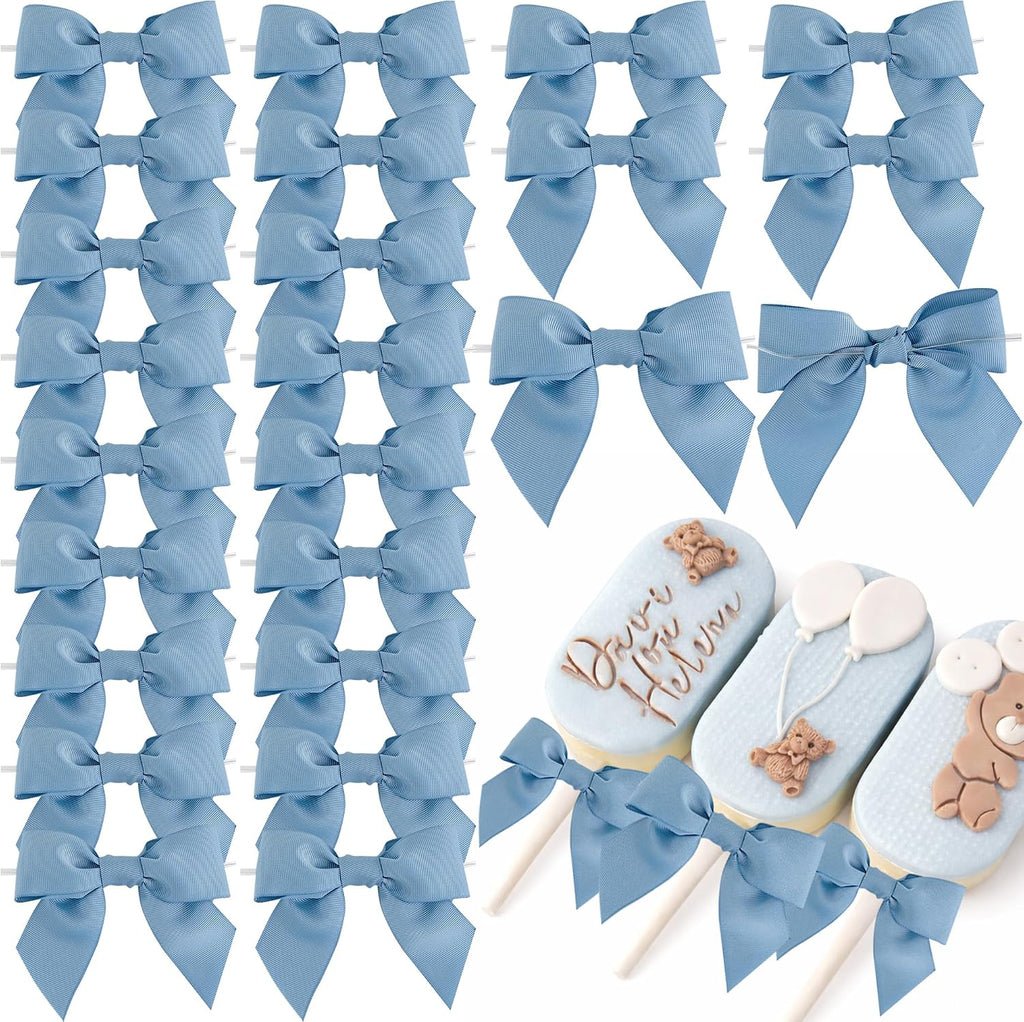 Dusty Blue Gift Bows 36 PCS 4.5 Inch Pre-Made Grosgrain Bows with Twist Tie for Gift Wrapping Baby Shower Wedding Event Decor Treat Bags Craft Presents Boxes Wreath Making Birthday Party