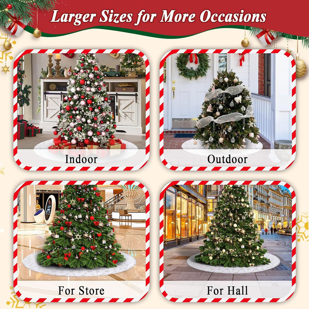 72 Inches Christmas Tree Skirt for Xmas Tree Holiday Party Decorations White Plush Gold Sequin Snowflake