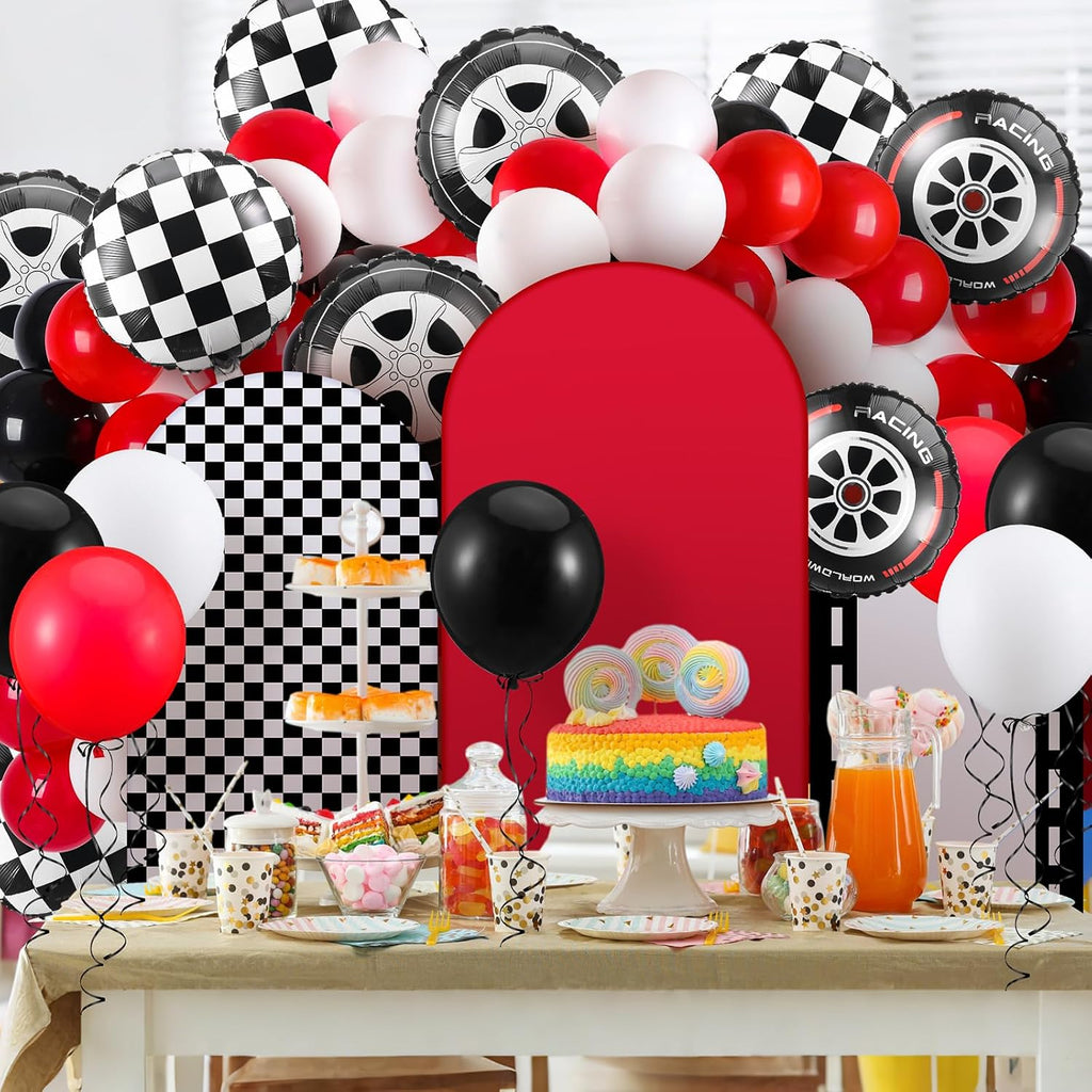 foilswirl 34 pcs race car party decoration 4ft shown in use