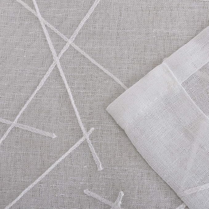 White Sheer Curtains 45 Inch Length, Modern Geometric Embroidery Sheer Rod Pocket Voile Drapes for Living room, Bedroom, Window Treatments Semi Curtain Panels for Villa, Set of 2, 52"x 45".