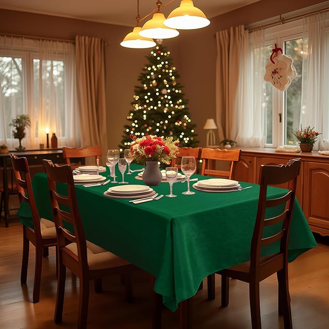 Fitable Faux Linen Christmas Tablecloths 2 Pack, Burlap Textured Table Cloth Rectangle, Decorative Table Covers for Winter Holiday Kitchen Dining Party Farmhouse (Hunter Green, 60 x 102 Inch)
