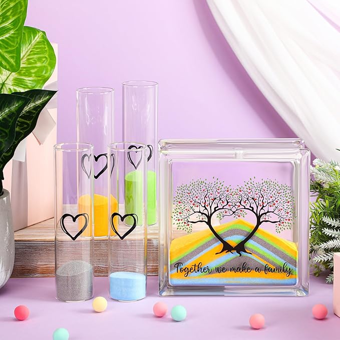 Wedding Unity Sand Set Include Vases Square Glass Jar Container 12 oz Sand for Blended Family Engagement Anniversary Bridal Party Outdoor Beach Decor(Classic Colors,Tree)