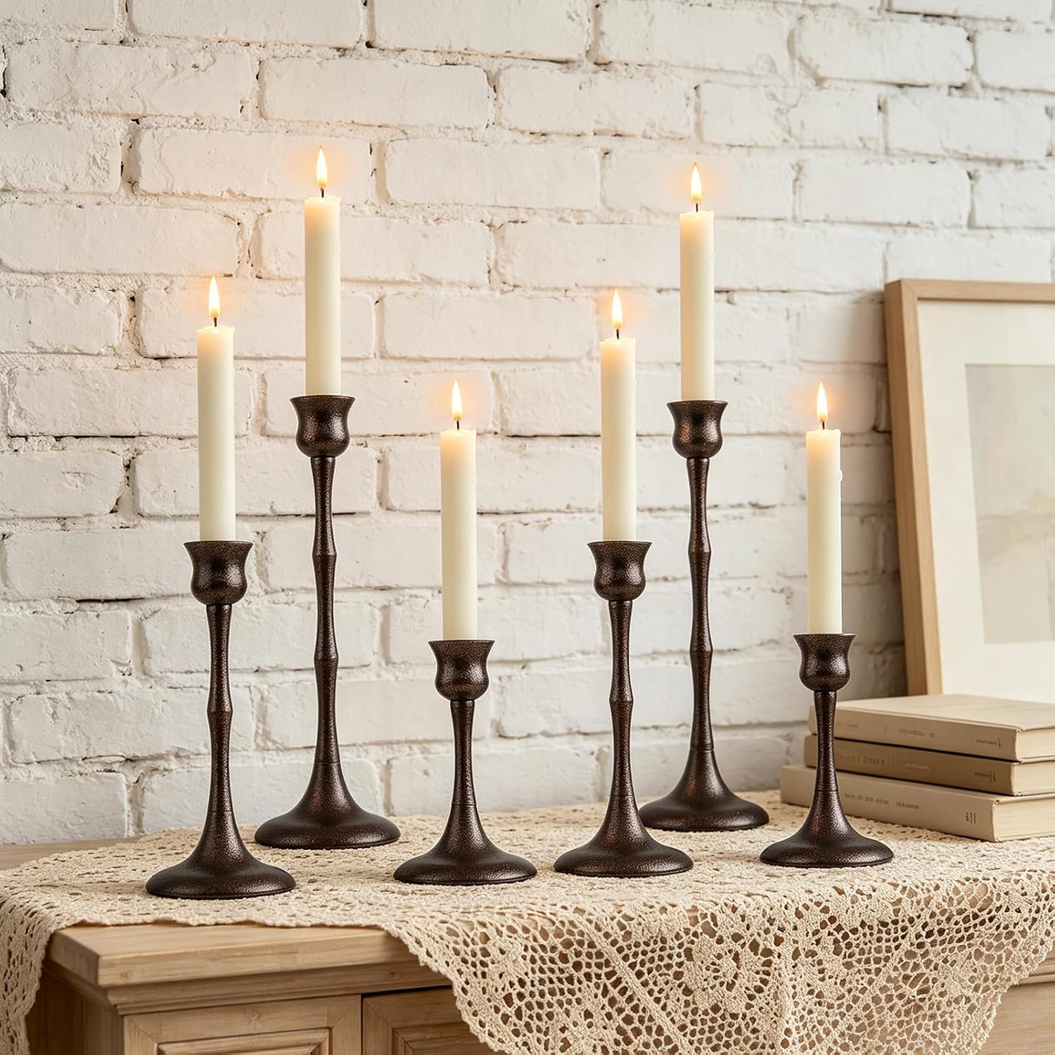 Vintage Metal Candlestick Holders, Set of 6 Bronze Candle Holders for Candlesticks Antique Taper Candle Stand Candle Sticks Holder for Housewarming Wedding Mantelpiece Table Centerpiece Decor