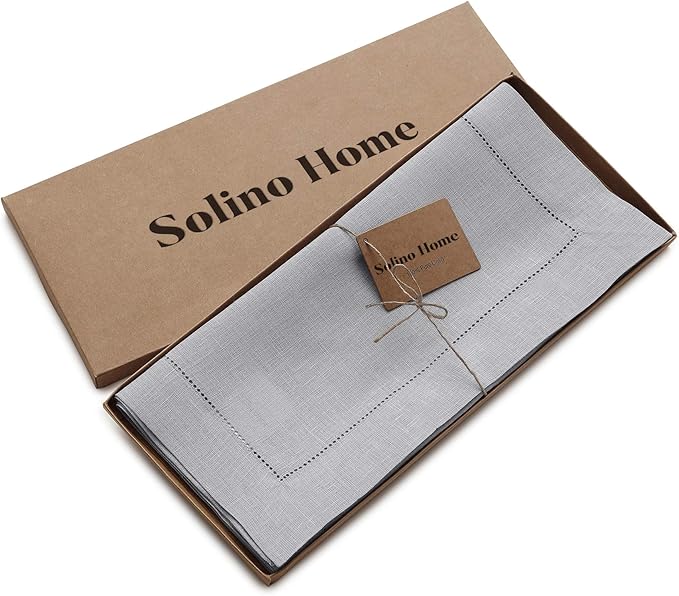 Solino Home Linen Soft Grey Table Runner 36 Inches - Classic Hemstitch, 100% Pure Linen Coffee Table Runner 14 x 36 Inch Ideal for Dresser Tables - Fall, Autumn, Halloween, Thanksgiving, Christmas