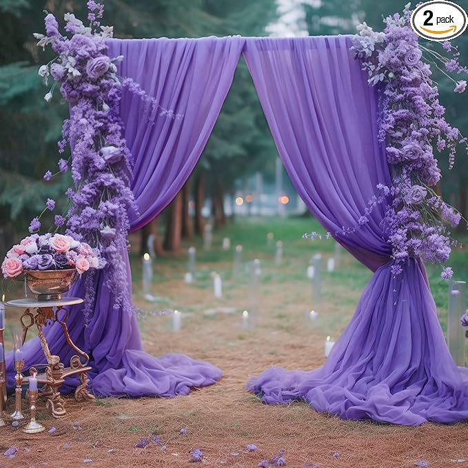 10ft x 10ft Purple Backdrop Curtains, Wrinkle-Free Sheer Chiffon Fabric Photo Backdrop Drapes for Wedding Arch Party Ceremony Stage Photography Decorations