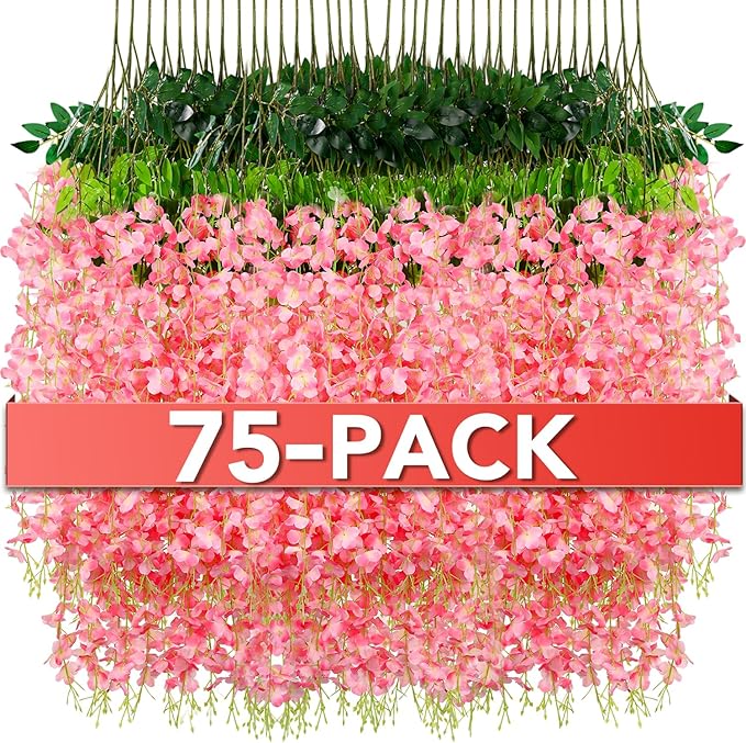 Wisteria Hanging Flowers,Fake Hanging Flowers,Wisteria artificiales Garland for Home Wedding Arch Floral Party Garden Ceremony Outdoor Decor,3.6 feet Long(75,Pink)