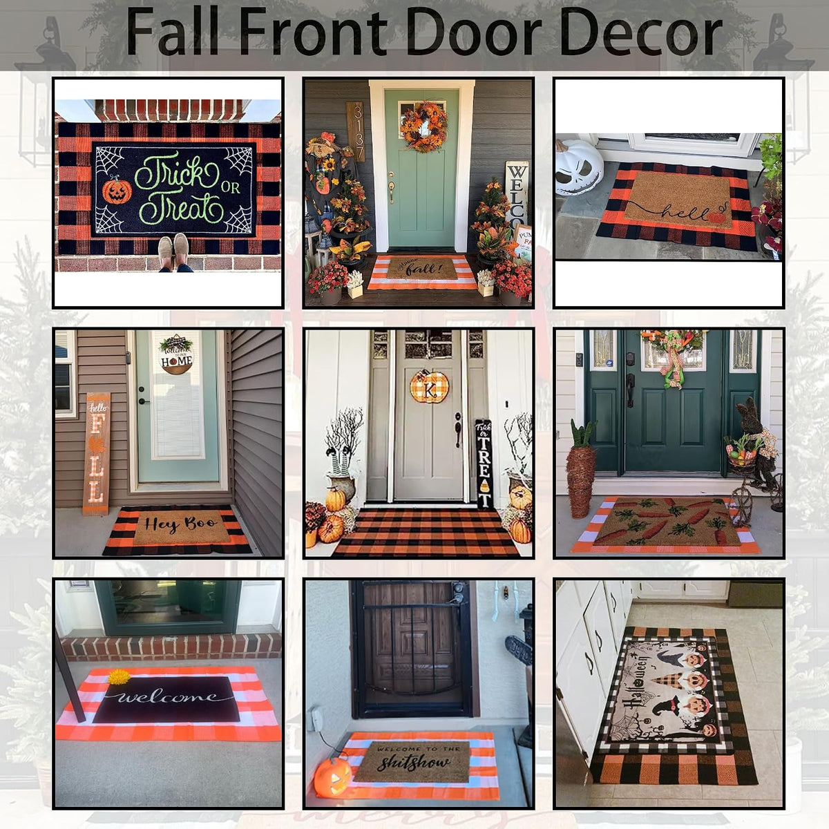 Orange and Black Plaid Rug, 4' x 6' Fall Outdoor Front Door Decor Mat...