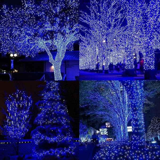 LAMPHOME 33ft Christmas Decorative Mini Lights, 100 LED Transparent Wire Fairy Starry String Lights Plug in, 16 Lighting Modes for Outdoor Xmas Tree Wedding Party Decoration (White+Blue)