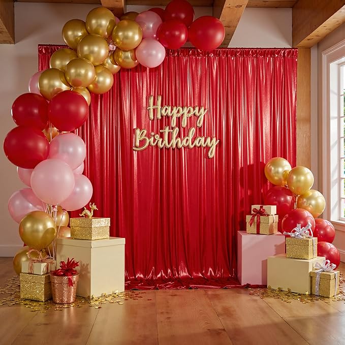 10x10ft Thick Red Glitter Backdrop Curtain Panels for Parties, Wrinkle Free Sequin Sparking Photo Backdrop Drapes, 2 Panels 5x10ft Shimmer Back Drop Cloth for Wedding Birthday Photography