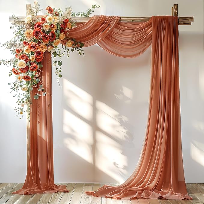 Terracotta Wedding Arch Draping Fabric 2 Panels 30'' x 20FT Terracotta Drapes Sheer Fabric Backdrop Arch Draping Fabrics for Wedding Ceremony Birthday Party Bridal Shower Decoration