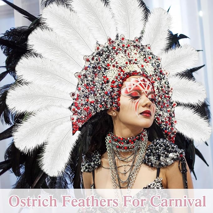 Crowye 100 Pcs Ostrich Feathers Bulk for Centerpieces Craft Ostrich Feathers for Vase Wedding Masquerade Party Home Costume Decorations (6-8 Inch,White)
