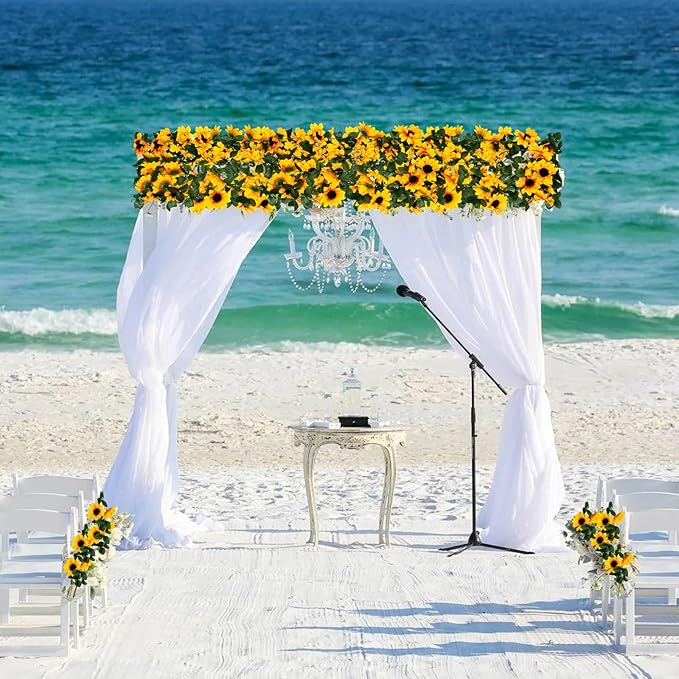 8Pcs 63Ft Sunflower Garland, Fake Hanging Flowers, Sunflower Artificial Flower Vine, Hanging Floral Vine Garland for Wedding, Party, Wall Arch, Halloween, Christmas Summer Garden Backdrop Decor
