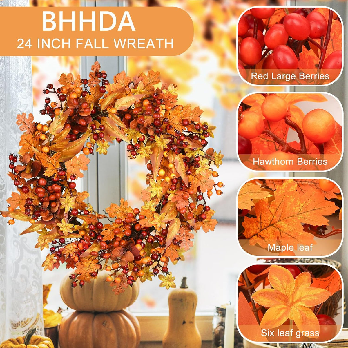 fall wreaths for front door 24 inch autumn shown in use