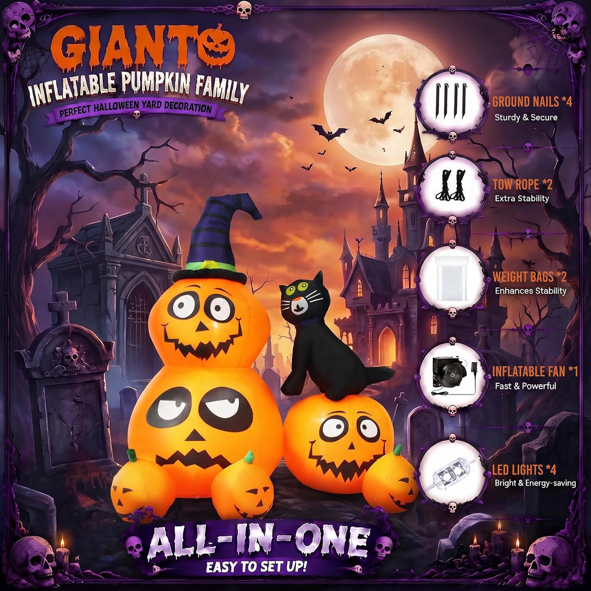 Gardwin 6 FT Halloween Inflatables Pumpkin Cat Outdoor Decorations, Lighted J...