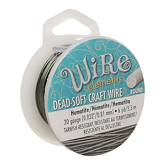 The Beadsmith Wire Elements Craft Wire – Tarnish Resistant, Soft Temper, Round, Hematite Color – 0.81mm, 20 Gauge, 6 Yard Spool – Jewelry Making, Wire Wrapping, Floral, & Other DIY Crafts