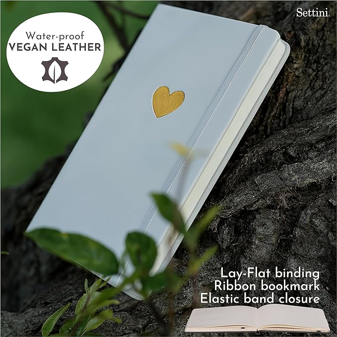 SETTINI Lined Journal, Ideal for Journaling - A5 Vegan Leather Notebook, 192 Archival-Quality Pages, QuillEase Bleed-Free Paper, Inner Pocket & Bookmark - Bride Gifts for Women, White Heart