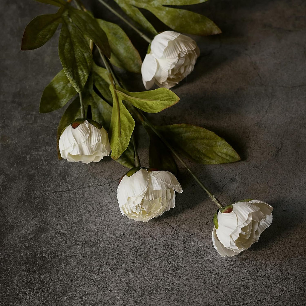 VIERENA 6 Pcs Faux Silk Peony Artificial Flowers for Vase -27", Bulk Fake Peonies Branches with Stems for DIY Bouquet Centerpieces Wedding Fillers Arrangements Shower Decorations (Cream)