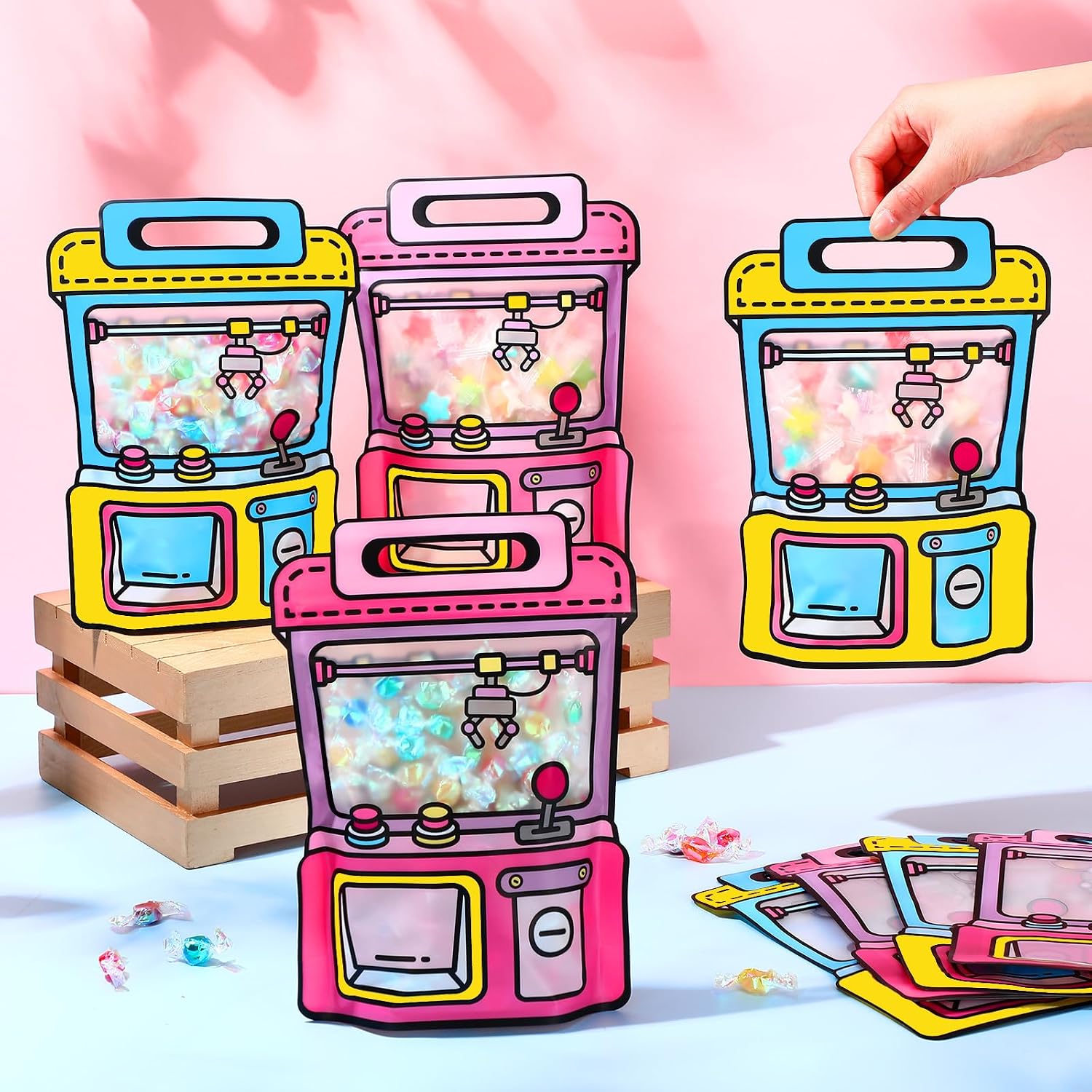40 Pcs Goodie Bags Stuffers for Kids Birthday Goodie Bags Cartoon Snack Candy Treat Party Favor Plastic Gift Handbags Bulk with Handle for Back to School Supplies(7.2 x 8.4 Inch,Game Style)