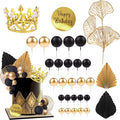 Balls Cake Toppers Crown Tiara Cake Topper Happy Birthday Cake Decorations for Birthday Boho Wedding Baby Shower Party Decorations (Black Gold)