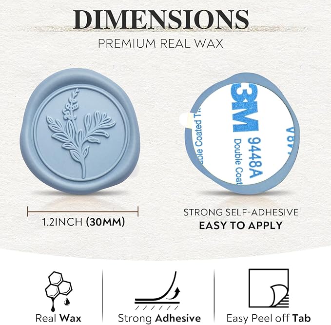 Wax Seal Stickers (60 Pcs, 3 Designs in 1 Pack) Premium Envelope Seal Stickers for Wedding Invitation Envelopes, Adhesive Wax Seals, Perfect for Seating Chart, Gift Wrapping