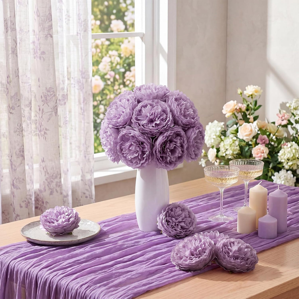 Suncalla Artificial Peony Rose Flowers Heads 4.7 Inches Silk Fake Peony Head ...